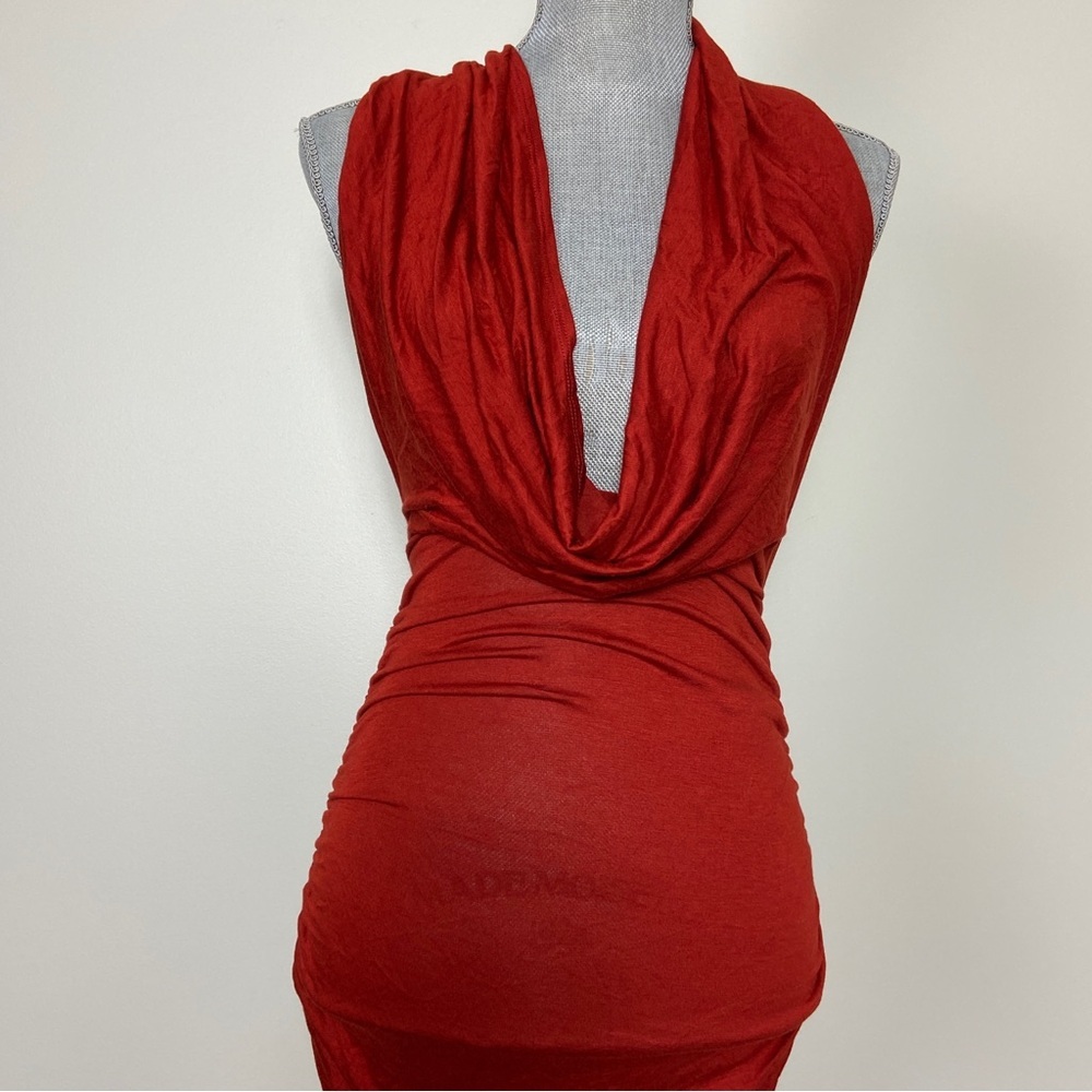 🖤5/$40!! Cowl neck fitted burn orange backless Draped Dress